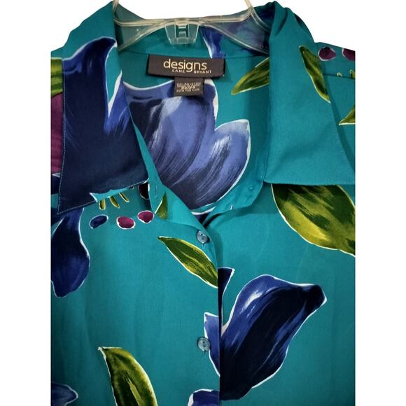3739)Designs Lane Bryant Floral Print Button Down Short Sleeve Tunic Top 22/24 - Picture 2 of 7
